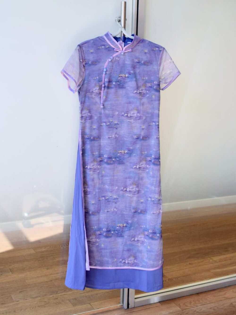Purple Lotus Flora Mesh Aodai Qipao - Chinese Dress
